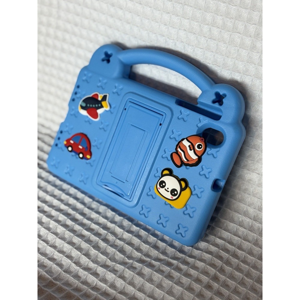 Blue EVA Stand Case with Handle, Integrated Stand, Cartoon Panda Car Airplane